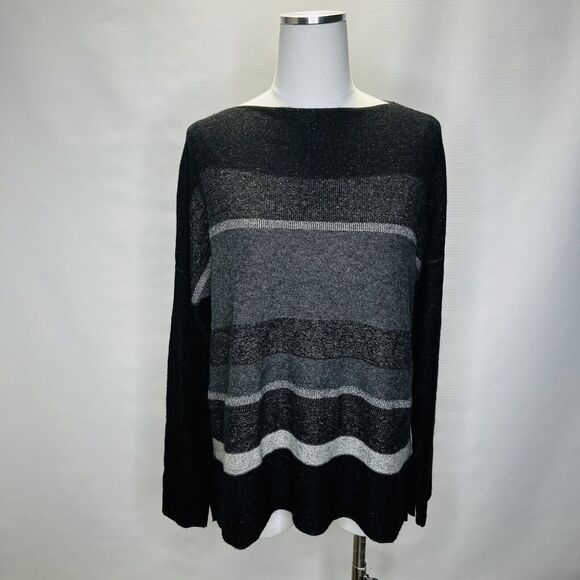 VINCE Womens Gray Cashmere Wool Boat Neck Pullover Striped Sweater Size Medium - Picture 1 of 9